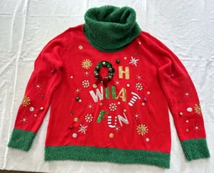 Holiday Time Ugly Christmas Sweater Women's Size L (12-14) Acrylic Jingle Bling - Picture 1 of 10