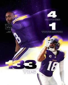 Justin Jefferson 2024 Week 1 Stats Minnesota Vikings 8x10 NFL Football Photo - Picture 1 of 1