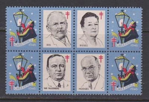 1946 Red Cross Christmas Seals Center Block of 8 with Portraits - I Combine S/H - Picture 1 of 1