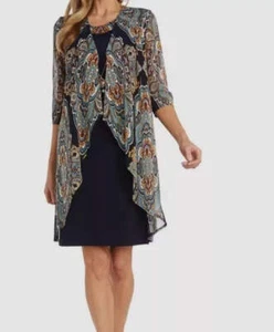 R & M Richards Women's 2-Pc. Set Paisley-Print Jacket & Dress 8A 2455 - Picture 1 of 4