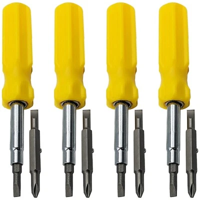 ELECTRONIX EXPRESS 4 Pack 6-in-1 Screwdriver - Slotted 3/16" & 1/4", Phillips #1 & #2, Nut Drivers