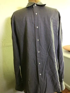 MENS 100% Cotton PLAID DRESS SHIRT Italy L Luciano Barbera Taupe Multi Brown - Picture 1 of 4