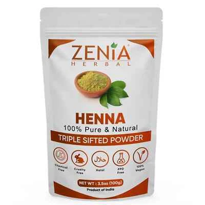 Zenia Natural Pure Henna Powder (Lawsonia inermis) Tintura de Cabelo Qualidade Arte Corporal BAQ - Imagem 1 de 2