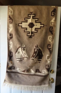 Vintage Southwest Indian Horse Serape Blanket Woven Wool Poncho 75X29 Fringe - Picture 1 of 15
