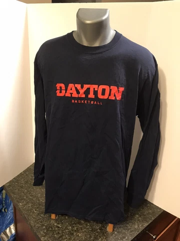 Dayton Flyers Basketball Men’s LS Crew Neck T-Shirt L Blue Cotton - Athletic Cut Cover