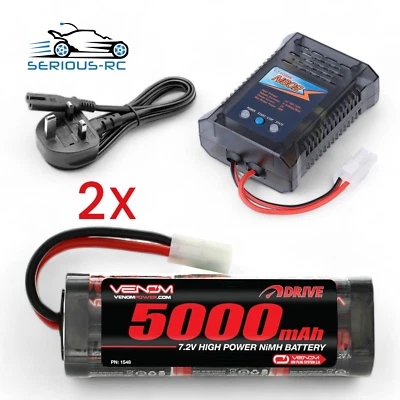 RC Car Batteries 2x 5000mah 7.2v NiMH Battery & 2A Fast Charger - RC Car Tamiya - Image 1 of 4