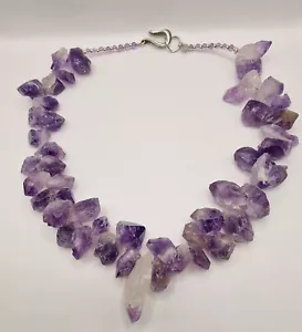 Raw Amethyst Free Form Necklace In Sterling Silver Handmade - Picture 1 of 6