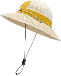 Sun Straw Hat for Women & Men - Wide Brim Safari Style, UPF Beige & Turmeric - Picture 1 of 7