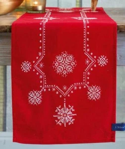 Hazlo tú mismo Vervaco Blanco Estrellas de Navidad Estampado Punto de Cruz Mesa Corredor Kit - Imagen 1 de 3
