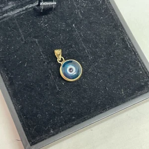 14ct Gold Lucky EVIL EYE Blue Glass - Picture 1 of 5