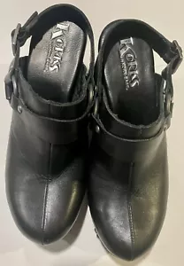 Zoccoli Kork-Ease Deba neri in pelle con borchie slingback venatura legno tacco donna 7 - Foto 1 di 8