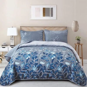 Soft Coverlet Bedspread Set Queen Super King Quilted Bedding Pillowcase Leaf New - Picture 1 of 8