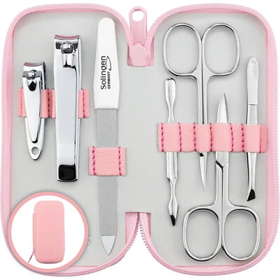 Maniküre Set Solingen in Leder Etui rosa - Made in Germany Solingen 7-teilig - Bild 1 von 4