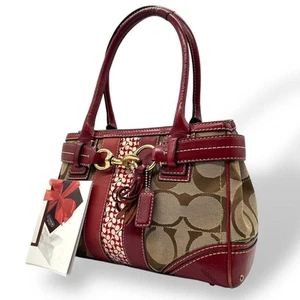 Coach Handtasche Signature Canvas Leder rot echt aus Japan - Bild 1 von 24