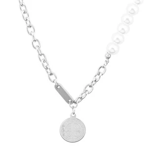 Collana da Donna in Lega Placcata con Perle Bianche e Pendente Medaglia - Picture 1 of 1