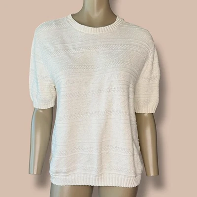 Suéter feminino Classic Elements vintage manga curta algodão malha cabo G branco - Imagem 1 de 4