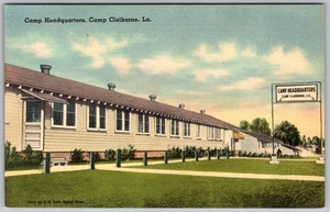 Vintage Leinen Postkarte Lager Hauptquartier Gebäude Camp Claiborne, LA 1940er - Bild 1 von 2