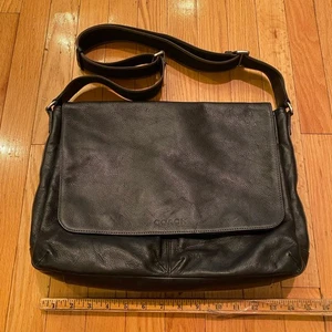 COACH Heritage Web Black Leather Messenger Bag #F70556 - Picture 1 of 11