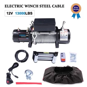 Jeep Towing Trailer Electric Winch Steel Cable OffRoad 12V 13000LBS w/cover - Picture 1 of 6
