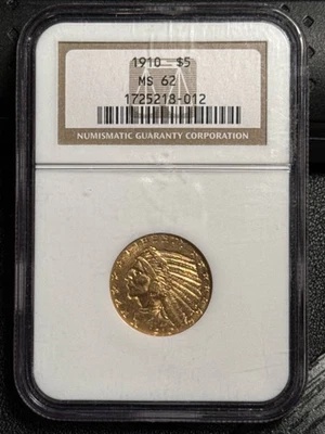 1910 Gold Half Eagles $5 Indian Head NGC MS-62 - Image 1 of 2