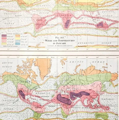 Mapa Mundial Temperaturas 1916 Enero Julio Invierno Verano Líneas Isotérmicas DWSS9 Foto 1 de 2