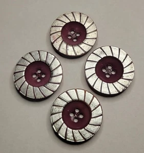 Vintage Silver Tone Decorative Buttons Set of 4 1 Inch Sewing Craft Mixed Lot - Picture 1 of 4