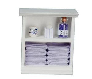 Dolls House Small Shelf Unit with Lilac Accessories Miniature Bathroom Furniture - Picture 1 of 8