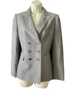 Chaqueta Blazer Tahari Arthur Levine Mujer Gris Doble Pecho 4 Rayón Negocios - Imagen 1 de 12