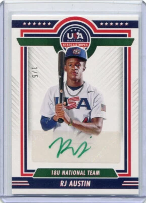 2022 Stars and Stripes 18U Team Signatures RJ Austin Green Ink Auto 1/5 - Image 1 of 2