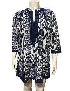 NWT Ro’s Garden Size L V-Neck 3/4 Sleeve Mandarin Collar Kurta Mini Dress $175 - Picture 1 of 10
