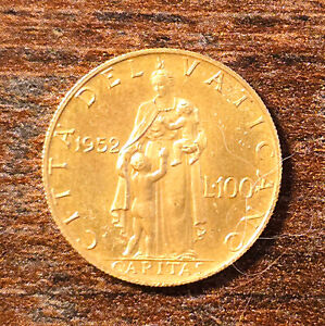 Vatikan Vaticano 100 Lire Gold 1952 - Papst Pius XII rar Auflage nur 1000 Stk!