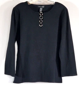 Cable & Gauge Women L Long Sleeve Sweater Black Jeweled Neckline NWT Rayon Blend - Picture 1 of 13
