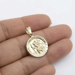 1 " Texturiert Heiliger Christophorus Schutz US Medaillon Anhänger Echt 14K Gelb - Bild 1 von 6