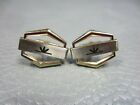 Vintage Reticulated Black Enamel White And Yellow Gold Plated Cuff Links