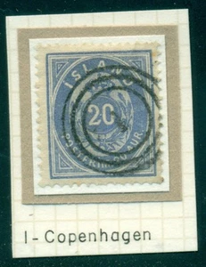 ICELAND Danish #1 - Kobenhavn arrival cancel on 20aur ultramarine (#17a) - Picture 1 of 1