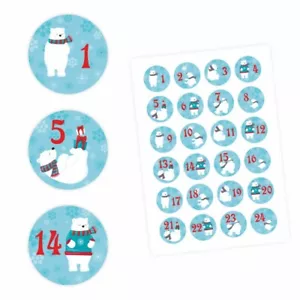 24 Adventskalender Zahlen Aufkleber Eisbären - rund 4 cm Ø - Sticker Weihnachten - Bild 1 von 4