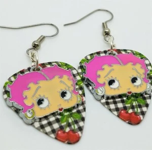 Betty Boop with Pink Hair Charm Guitar Pick Earrings - Pick Your Color - Picture 1 of 6