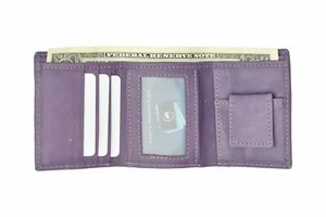 GENUINE LEATHER KIDS SMALL TRIFOLD/MONEY WALLET BY MARSHAL PURPLE - Picture 1 of 4