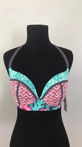 NEW Shade & Shore Swimsuit Halter Bikini Top - Floral Geo Design 34B - Picture 1 of 4