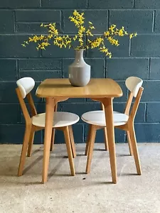 Vintage Mid Century Style Ice White & Blonde Oak Apartment Dining Table & Chairs - Picture 1 of 18