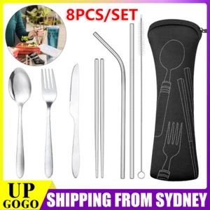 8pcs Premium Cutlery Travel (Portable) Set Stainless Steel (Knife, Fork, Spoon) - Picture 1 of 10
