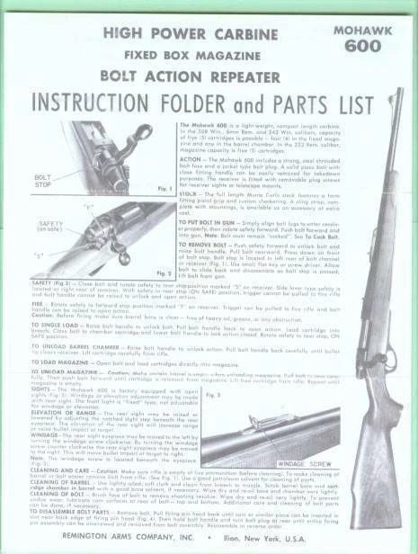 Remington Modelo 600 Mohawk Instrucciones Propietarios de Fábrica Manual Reproducción Foto 1 de 1