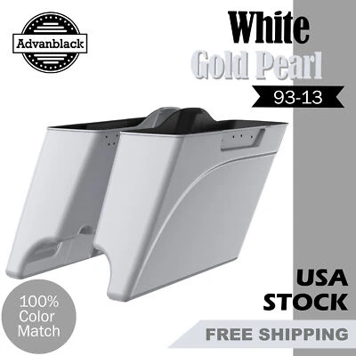 Advanblack White Gold Pearl Stretched Saddlebags Bottoms For Harley 1993-2013 - Image 1 of 4