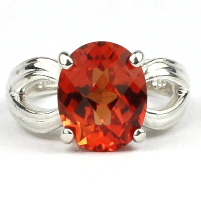 Created Padparadsha Sapphire, Sterling Silver Ladies Ring, SR361-Handmade - Image 1 of 4