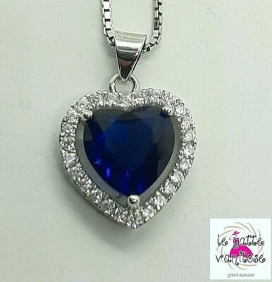 CIONDOLO  CUORE  BLU in argento 925/1000 con zirconi + collana + spediz. gratis - Immagine 1 di 4