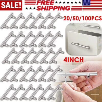 Lote de manijas de barra en T de 4" perillas de acero inoxidable para puerta de gabinete de cocina cajón Foto 1 de 4