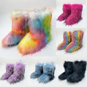 Women's Faux Fur Snow Boots Winter Warm Round Toe Casual Fashion Fluffy Gifts - Picture 1 of 42
