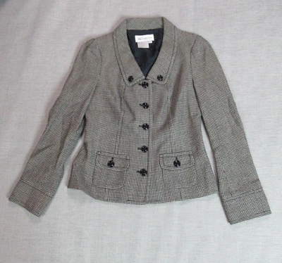 Chaqueta WORTH Mujer Talla 0 Negra Blanca Pata de Gallo 100% Lana Blazer Academia Prep Foto 1 de 4