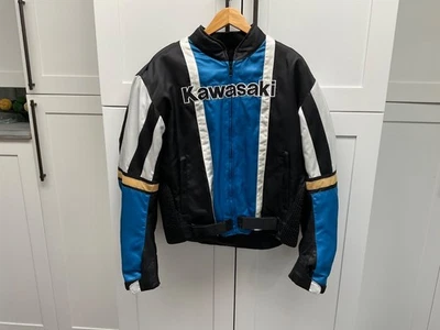 复古川崎摩托车赛车夹克骑手衬里装甲通风大号 — 第 1/4 张图片