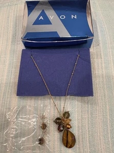 Avon Vintage New Semiprecious Cluster Necklace Giftset Tigers Eye, Free Postage - Picture 1 of 3